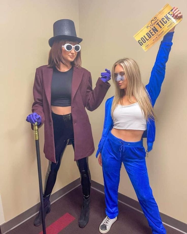 Willy Wonka and Violet Couple Costume