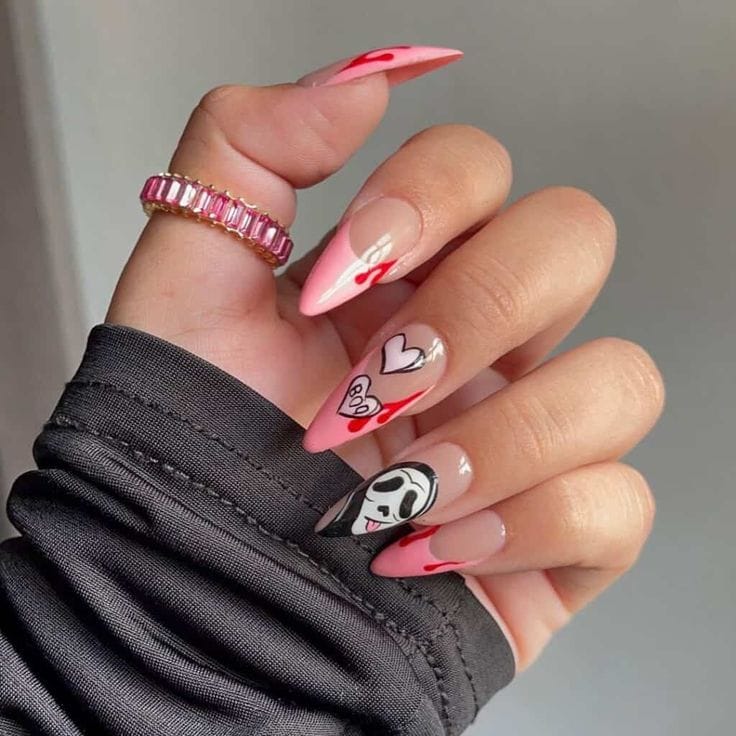 Spooky Pink Stiletto Halloween Nails
