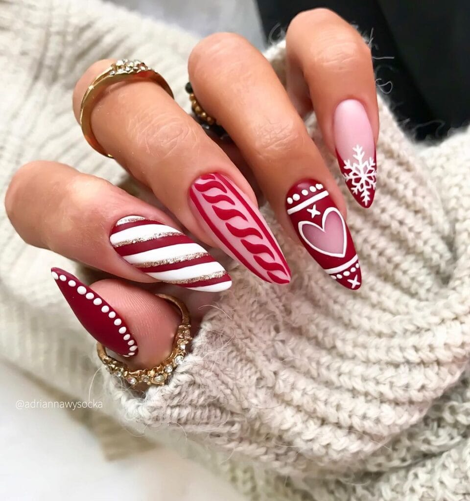 Christmas Red and White Nails