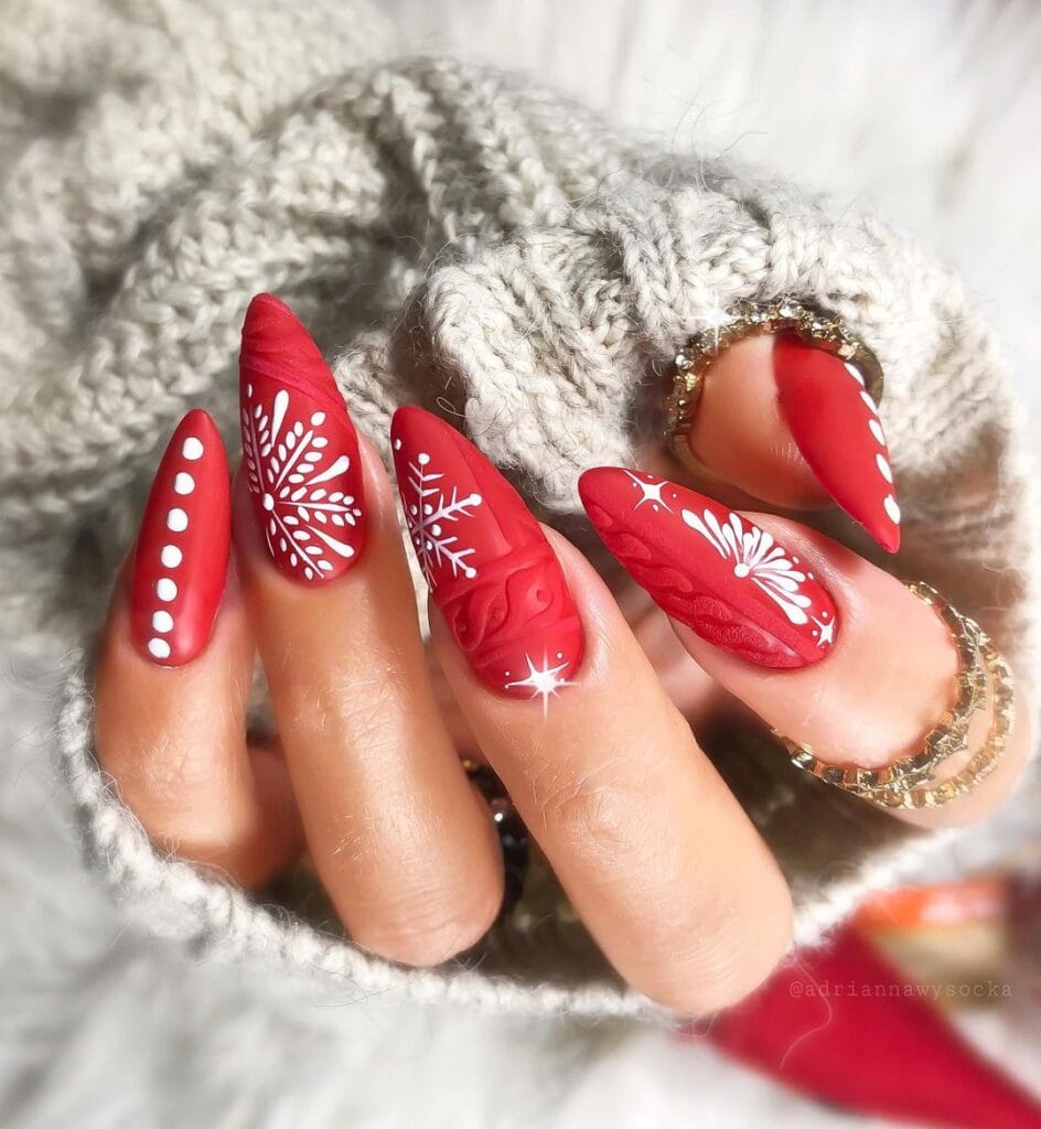 Snowflake Red Christmas Nails