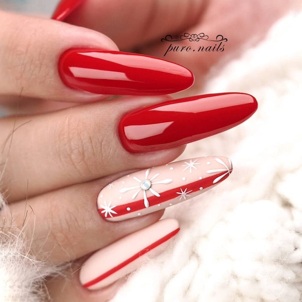Snowflake Red Christmas Nails