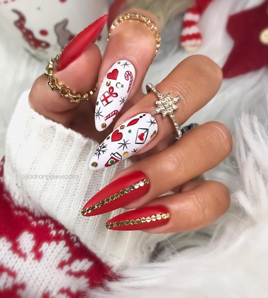 Christmas Red and White Nails