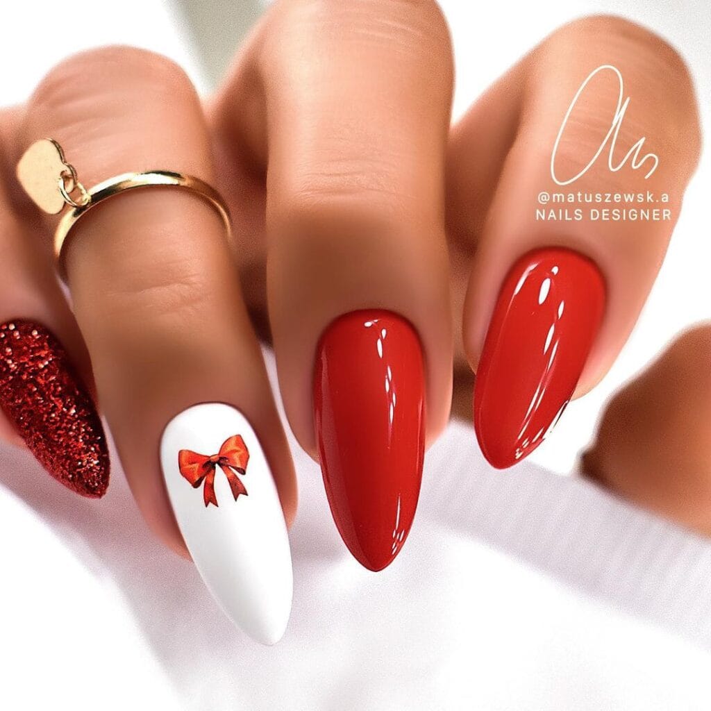 Bow Red Christmas Nails