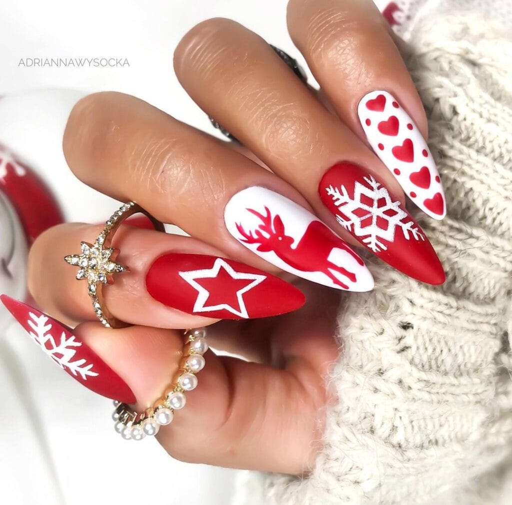 Christmas Red and White Nails