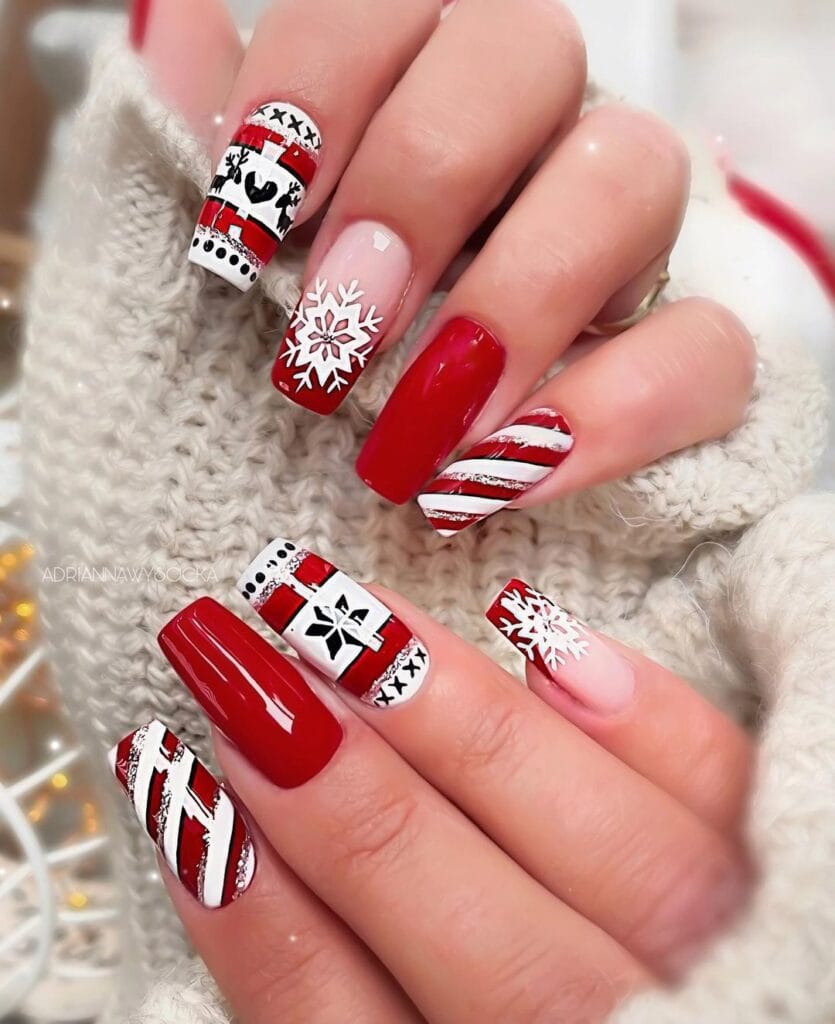 Christmas Red and White Nails