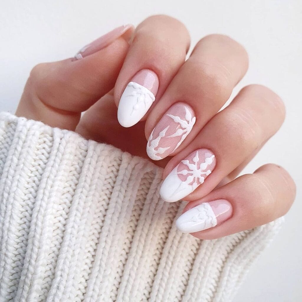 White Christmas Snowflake Nails