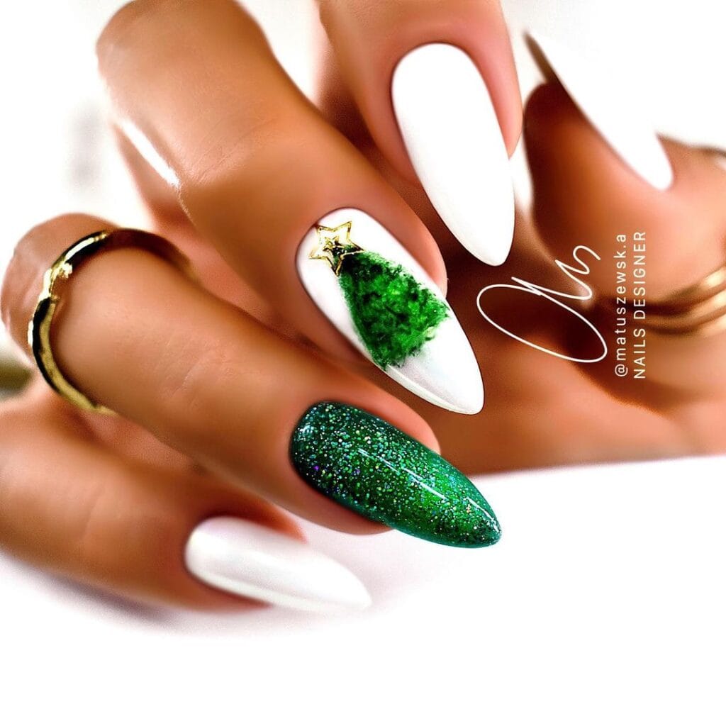 White Christmas Tree Nails 