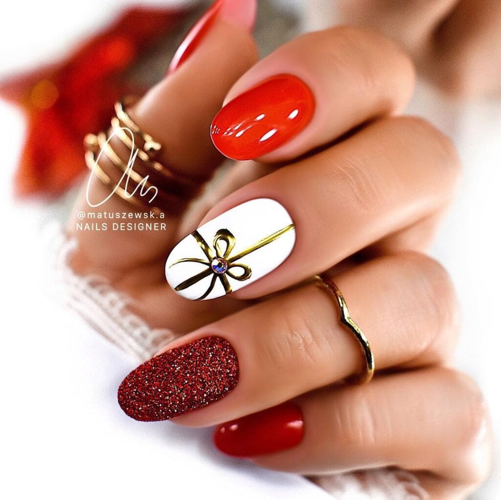 Bow Red Christmas Nails