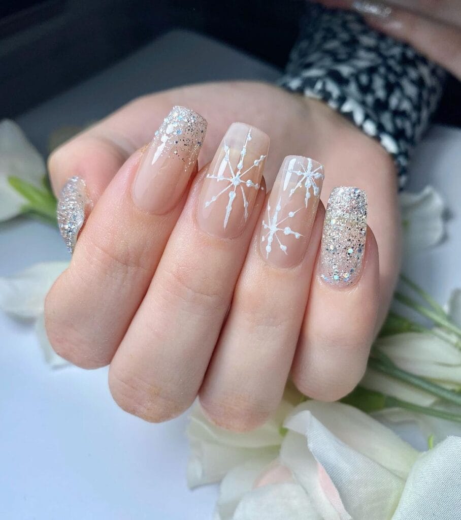 White Christmas Snowflake Nails