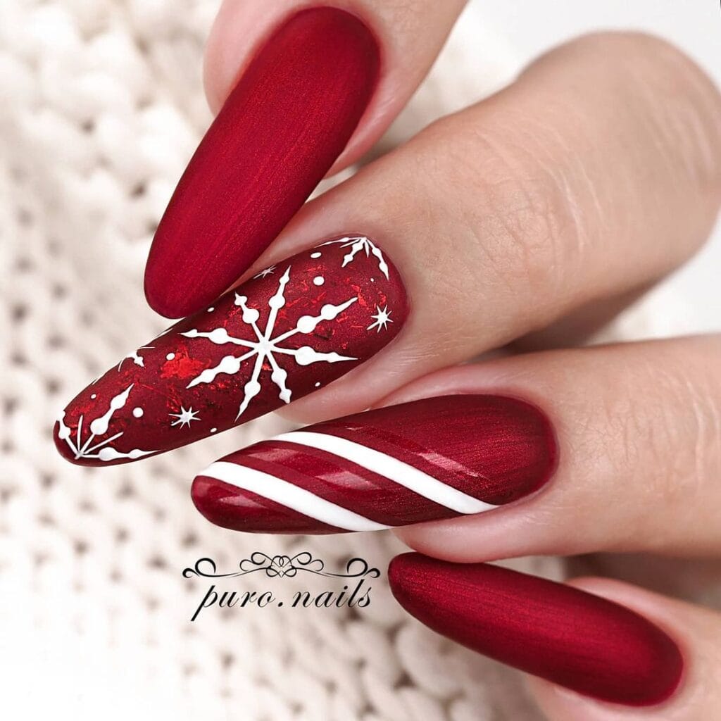 Snowflake Red Christmas Nails