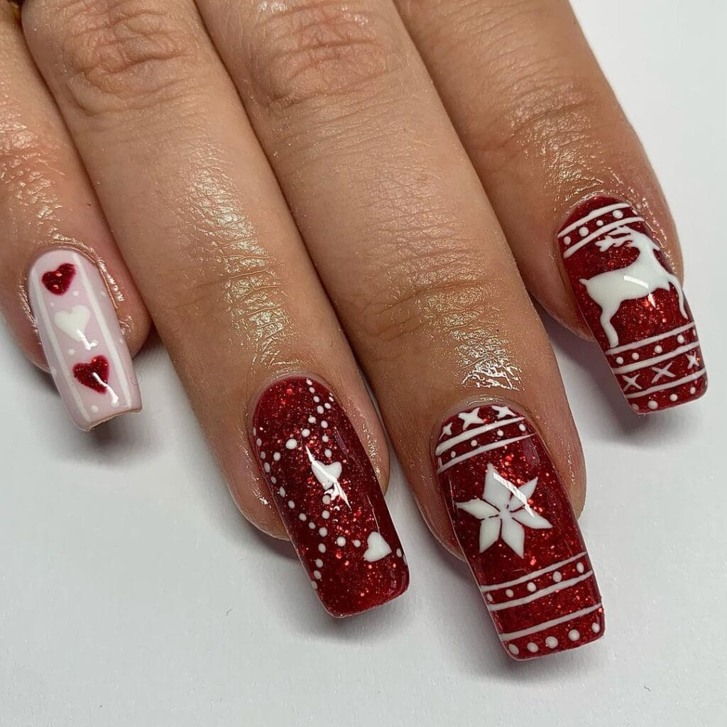 Christmas Red and White Nails
