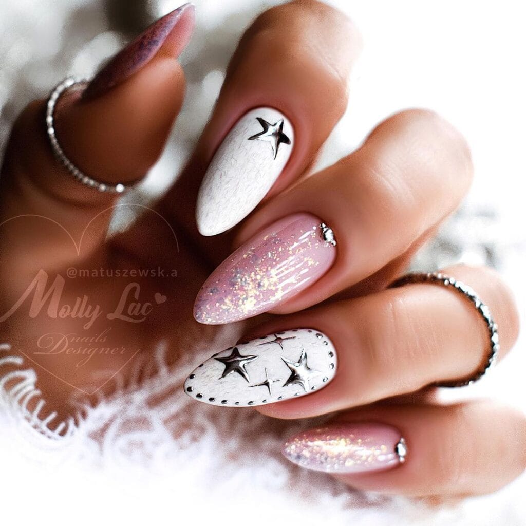 White Glitter Nails