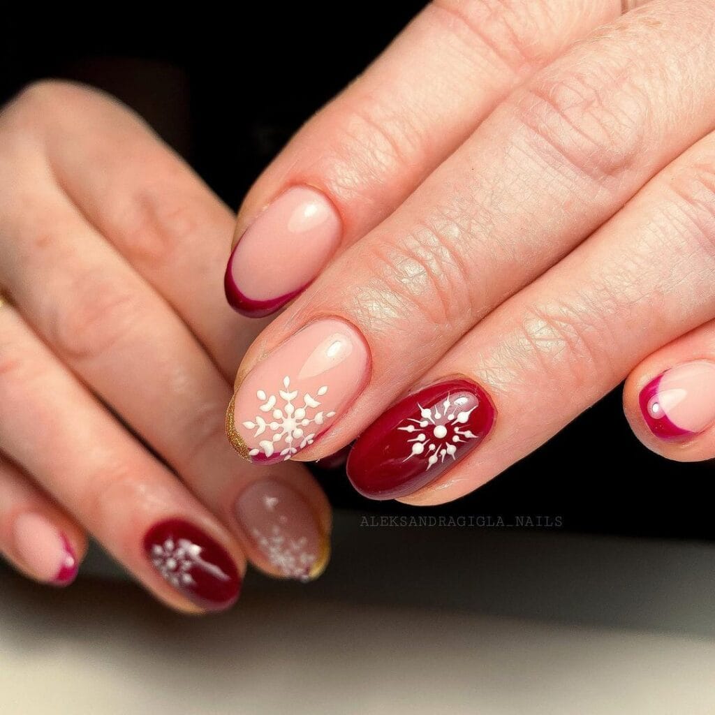 Snowflake Red Christmas Nails