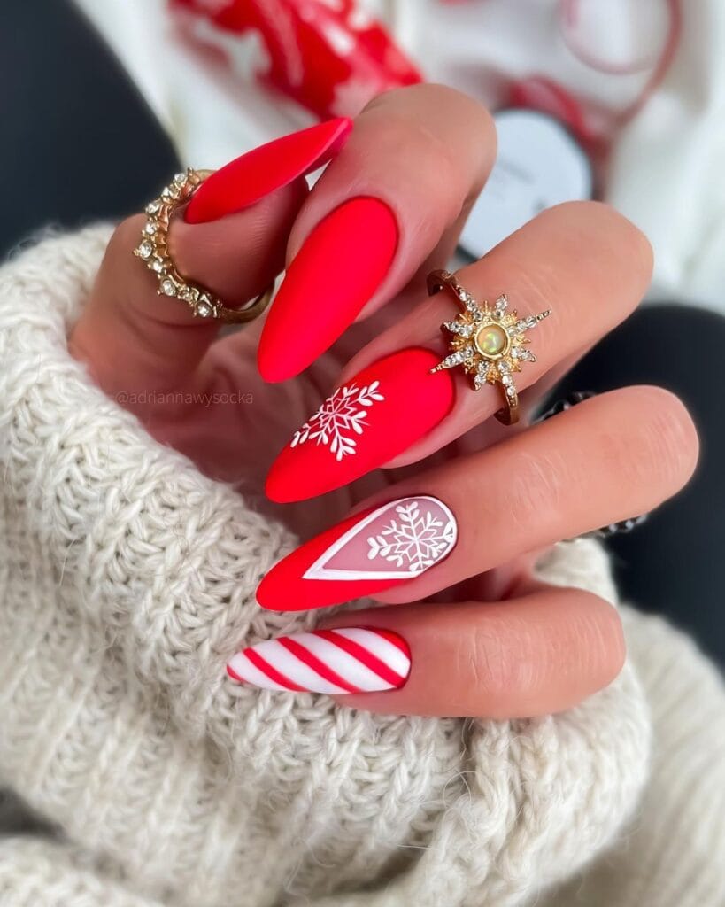 Snowflake Red Christmas Nails
