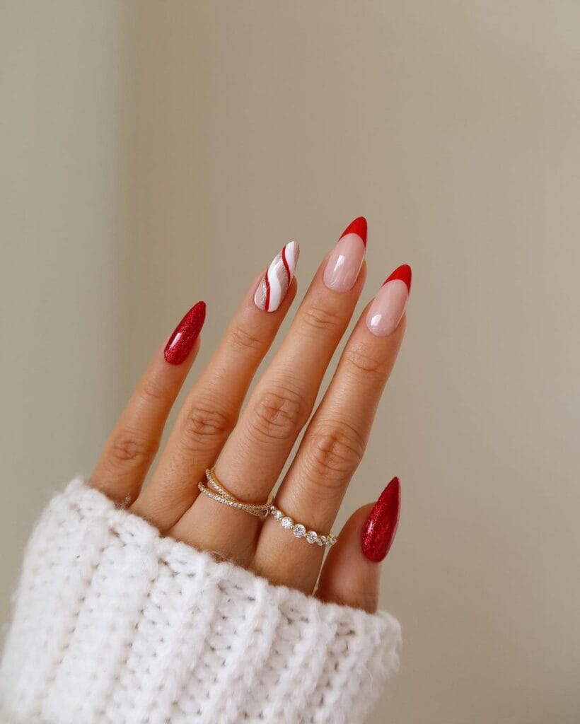 Christmas Red and White Nails