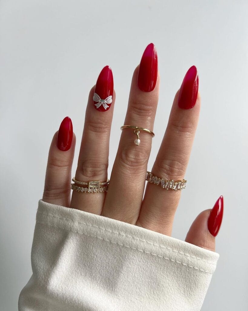 Bow Red Christmas Nails