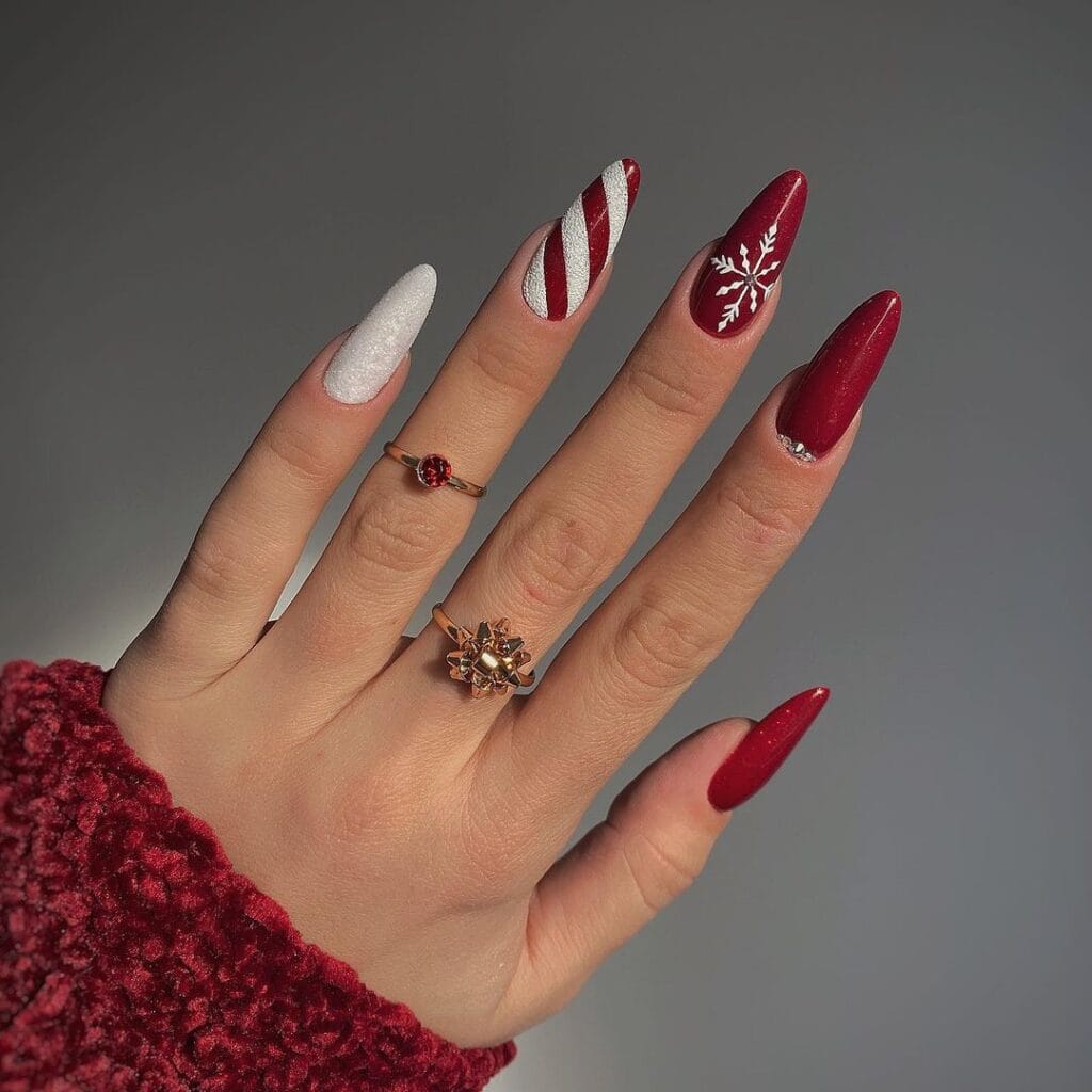 Snowflake Red Christmas Nails