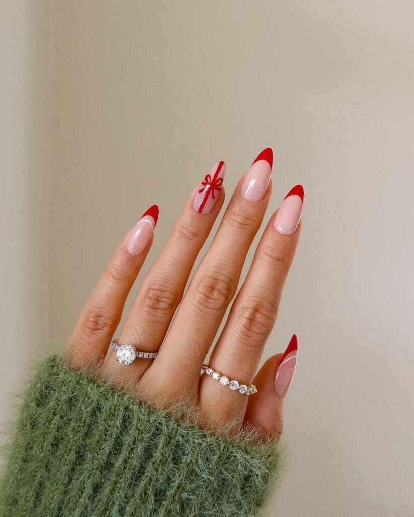 Bow Red Christmas Nails