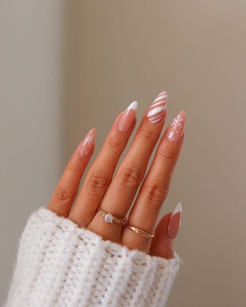 White Swirl Christmas Nails
