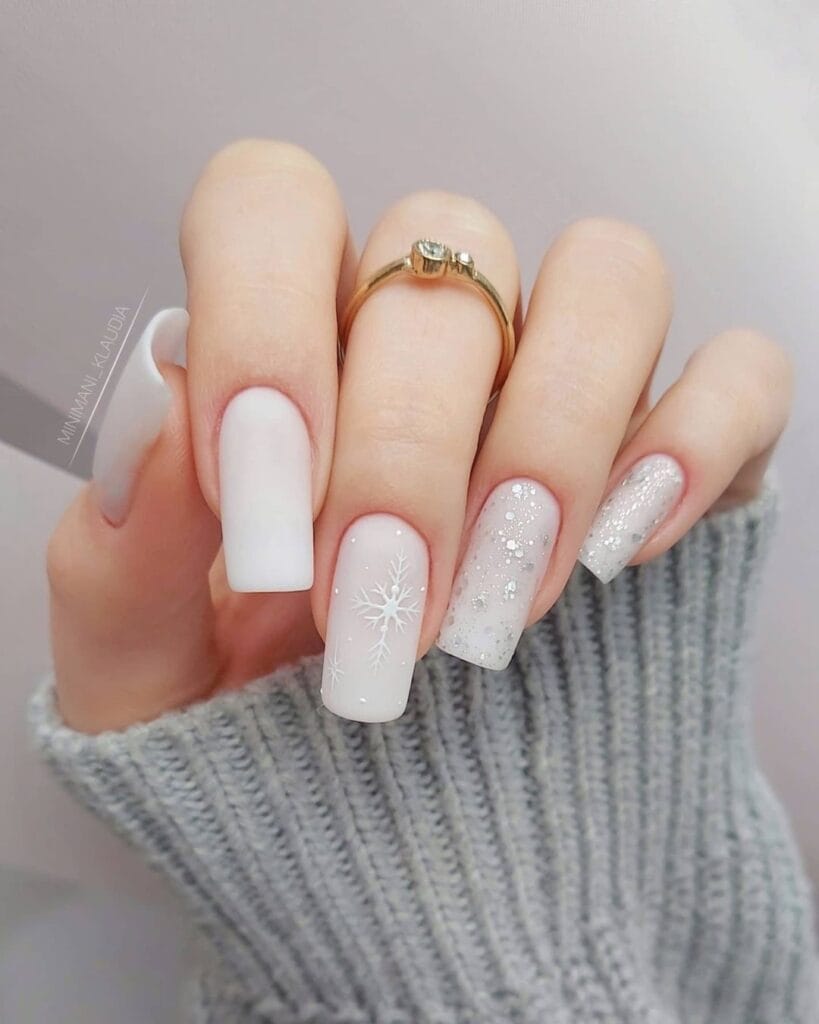 White Christmas Snowflake Nails