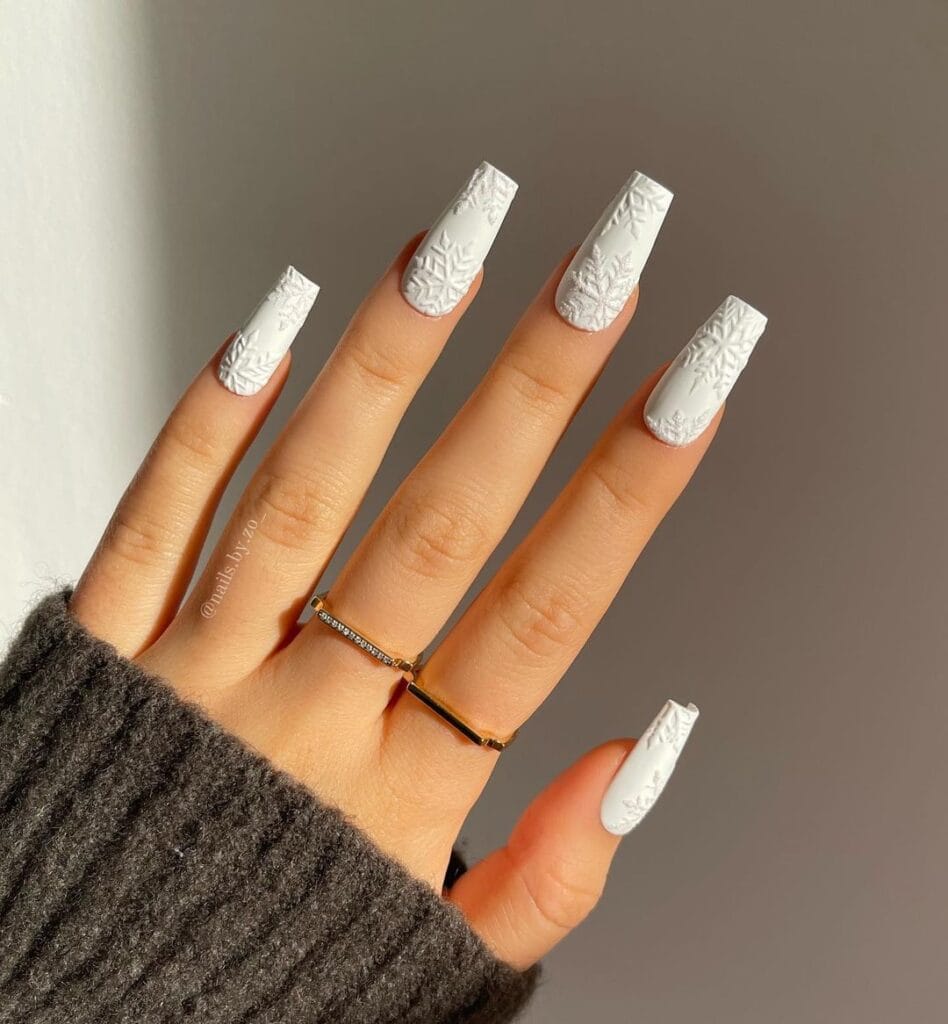 White Christmas Snowflake Nails