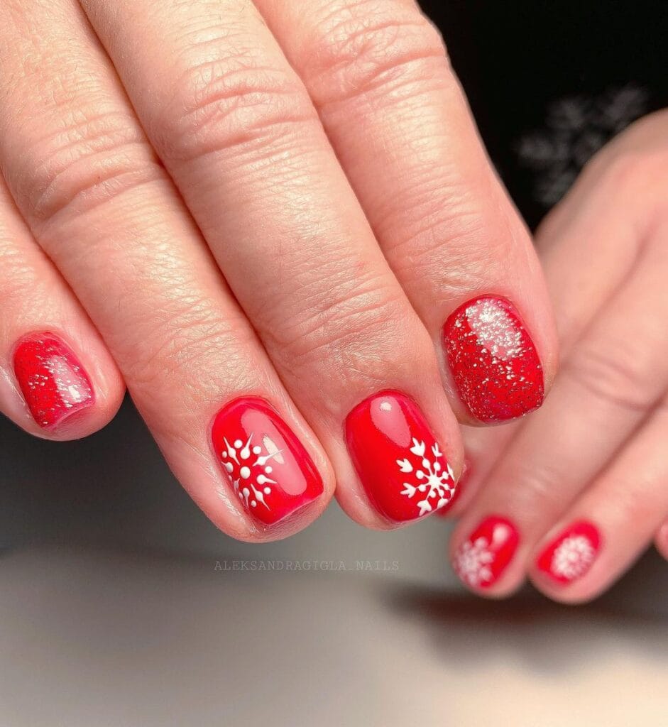 Snowflake Red Christmas Nails