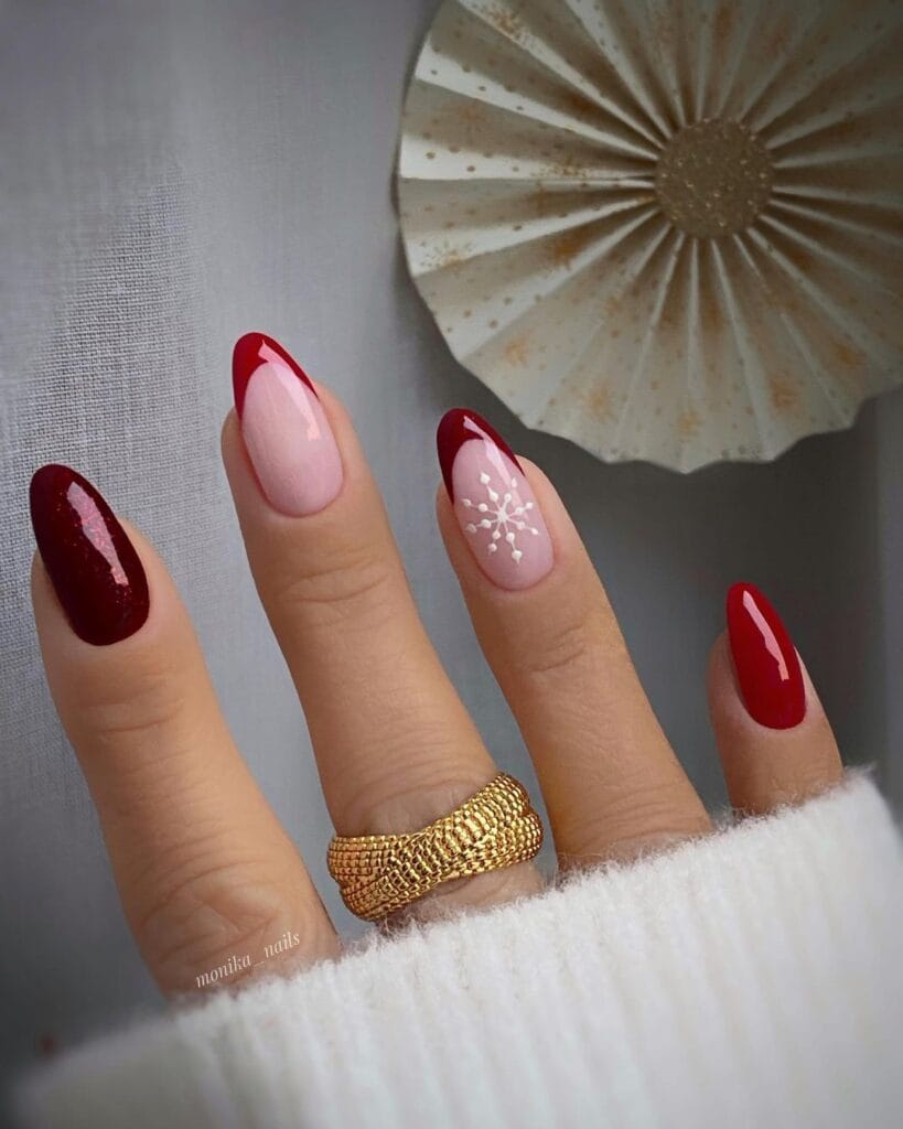 Snowflake Red Christmas Nails