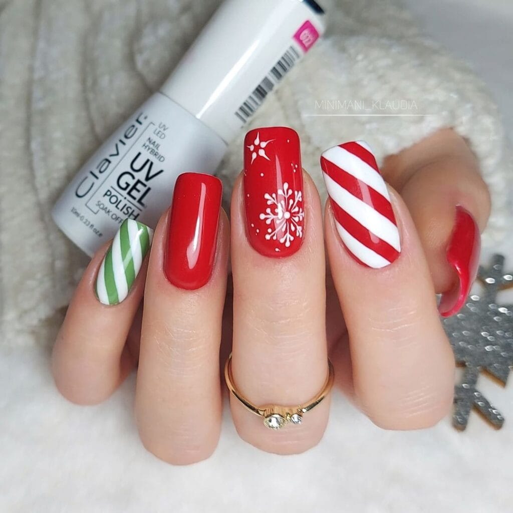 Snowflake Red Christmas Nails