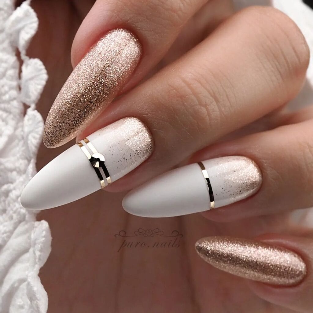 White with Gold Christmas Nails
