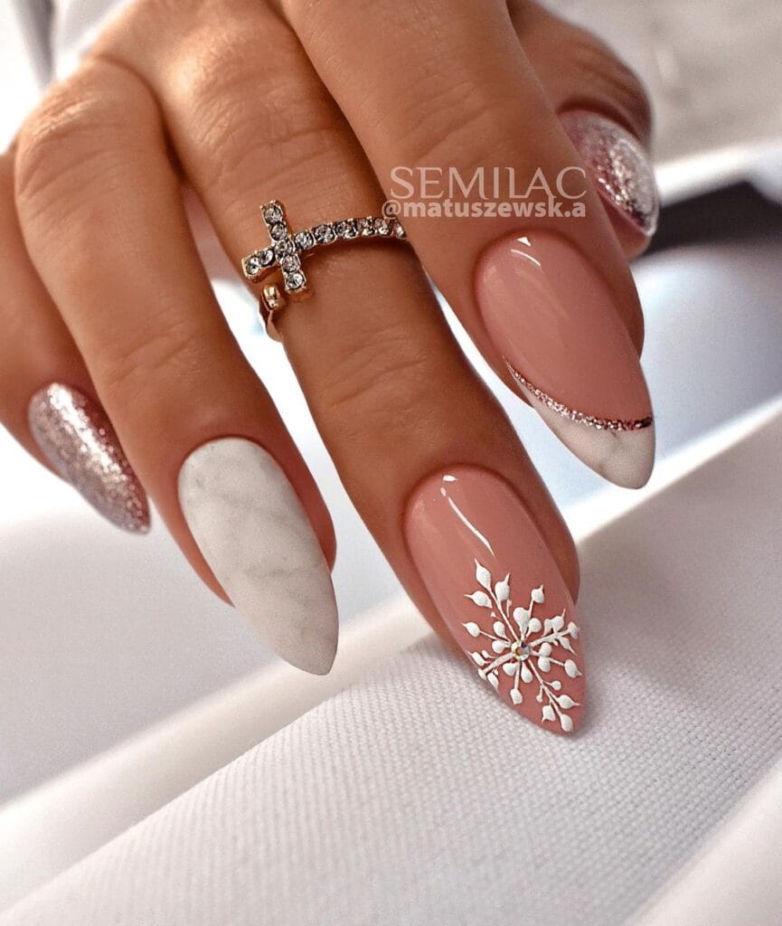 White Christmas Snowflake Nails