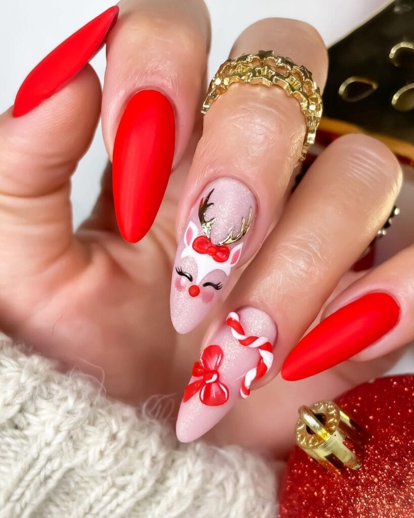 Bow Red Christmas Nails