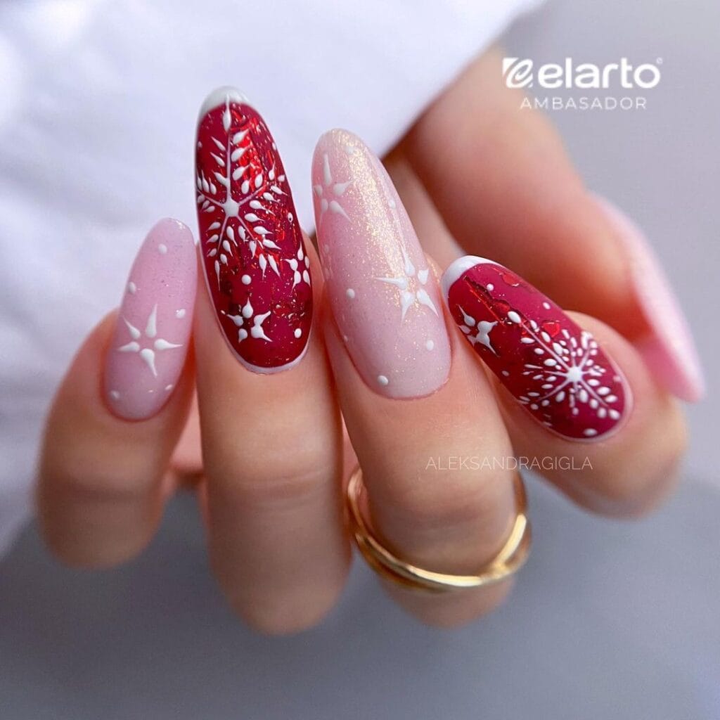 Snowflake Red Christmas Nails