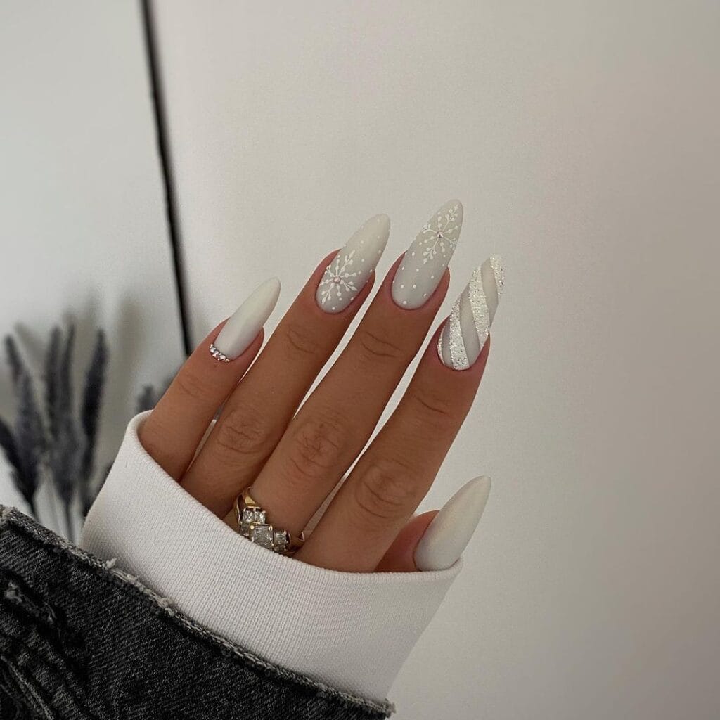 White Christmas Snowflake Nails