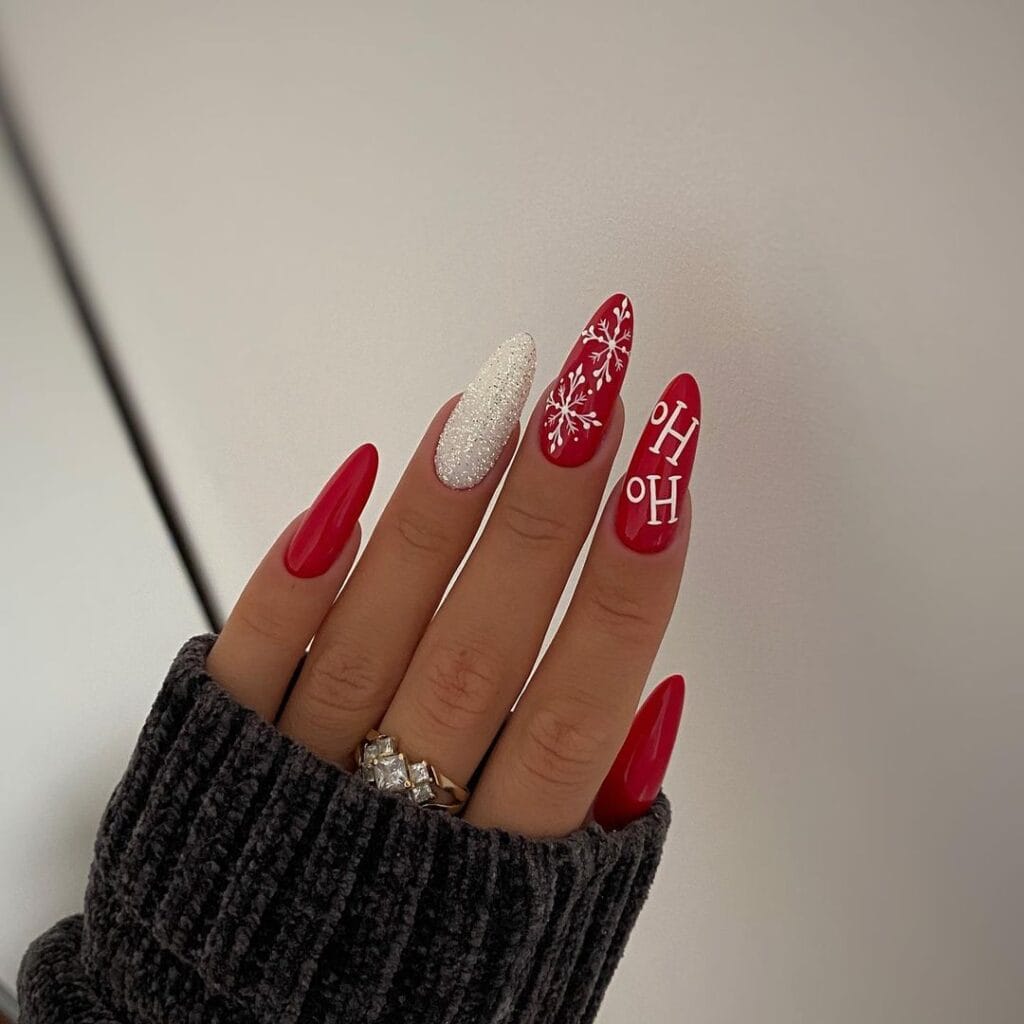 Snowflake Red Christmas Nails