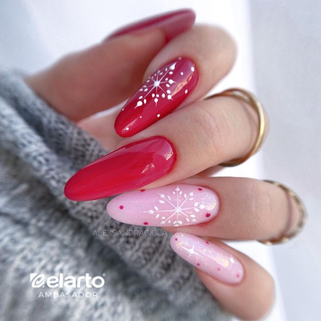 Snowflake Red Christmas Nails