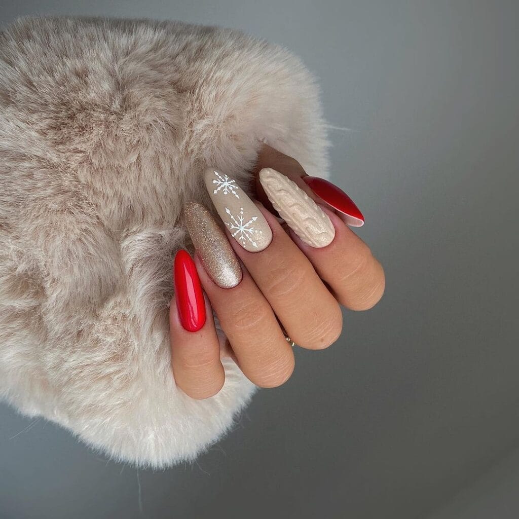 Snowflake Red Christmas Nails