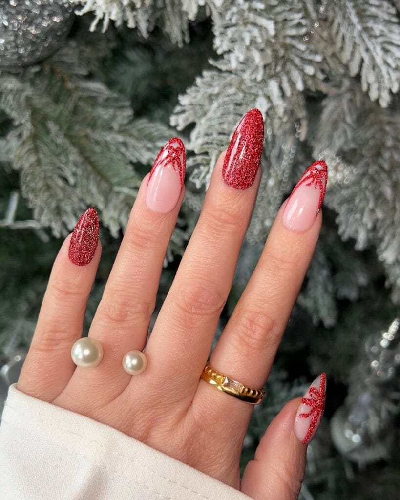 Bow Red Christmas Nails