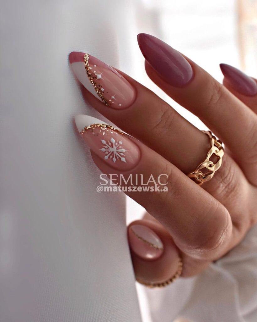 White Christmas Snowflake Nails