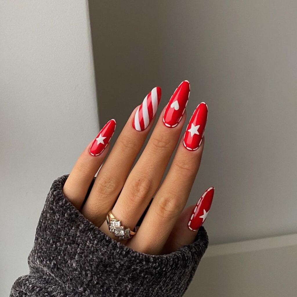 Christmas Red and White Nails