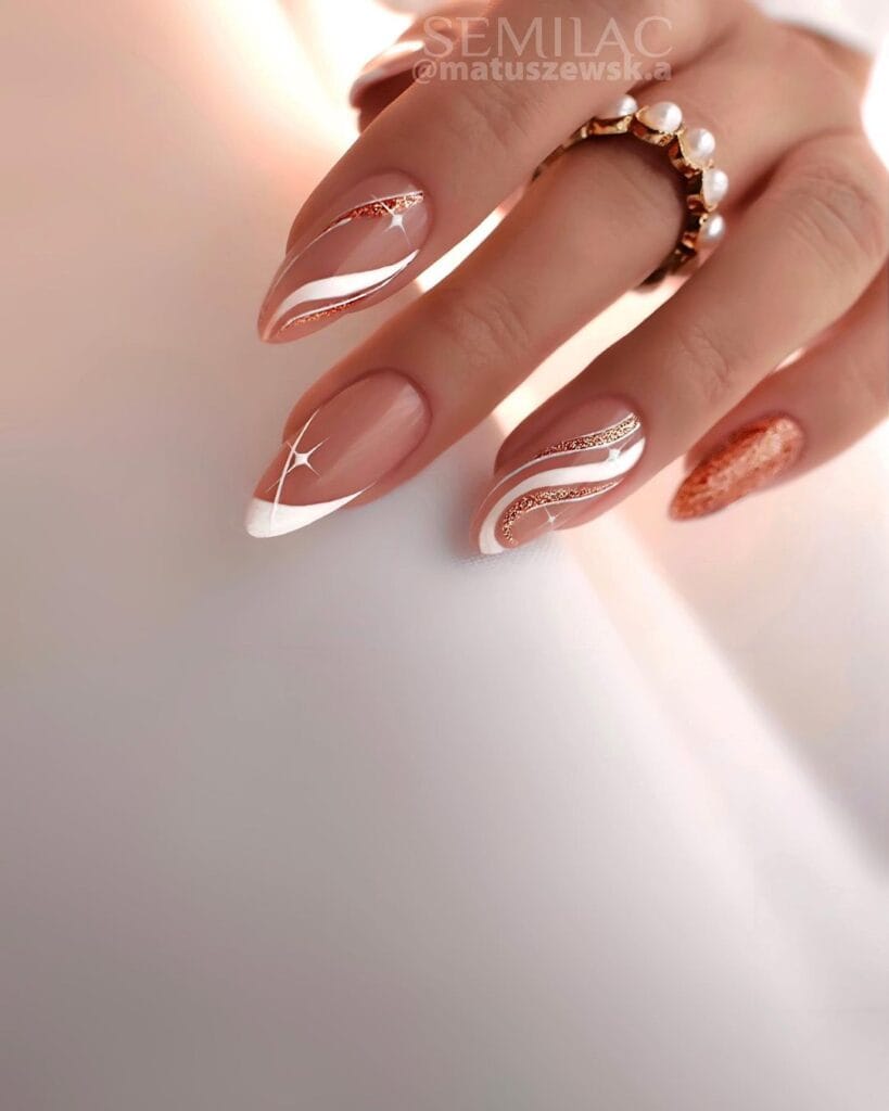 White Swirl Christmas Nails