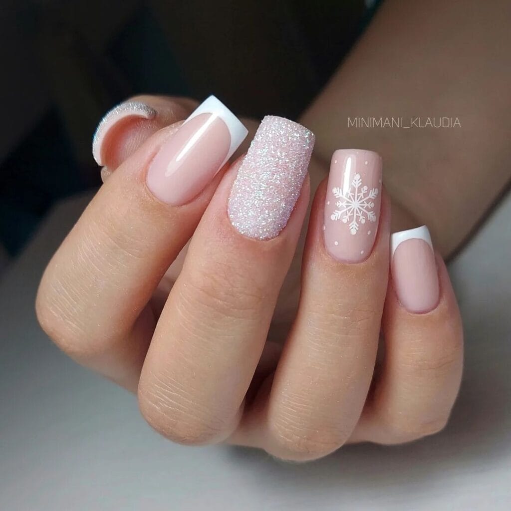 White Christmas Snowflake Nails