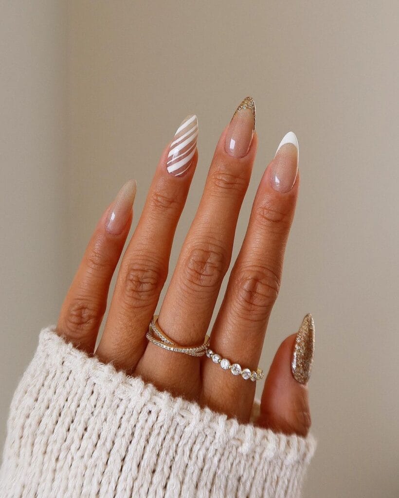 White Swirl Christmas Nails