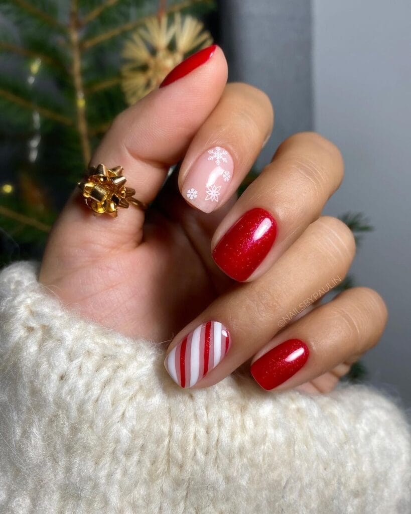 Snowflake Red Christmas Nails