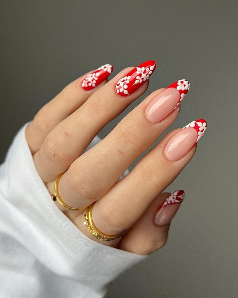 Snowflake Red Christmas Nails
