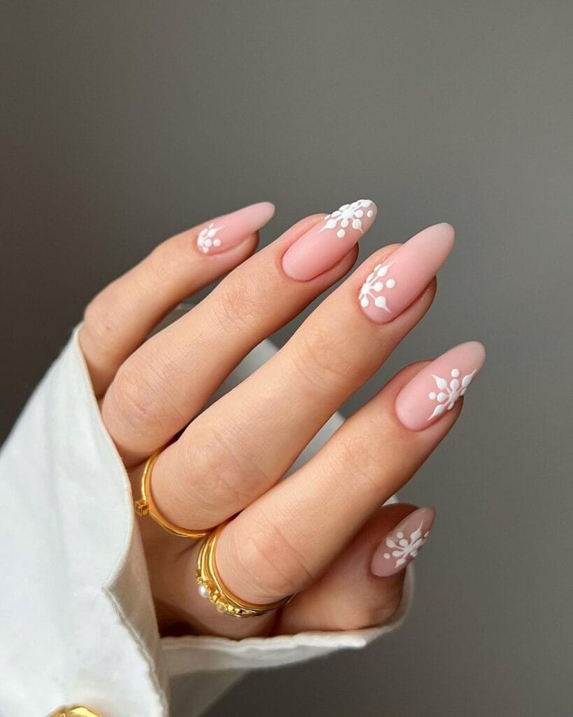 White Christmas Snowflake Nails