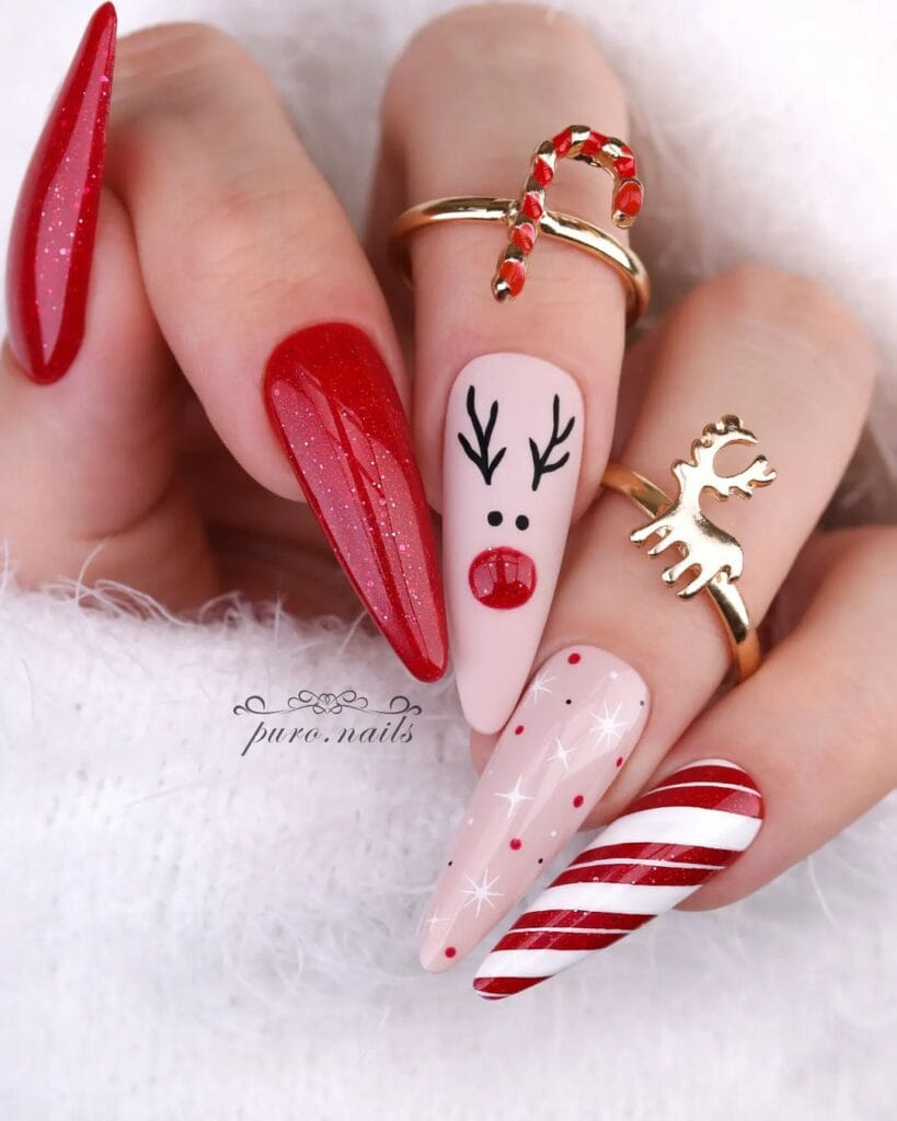 Christmas Red and White Nails