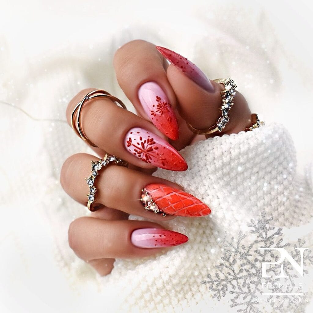 Snowflake Red Christmas Nails