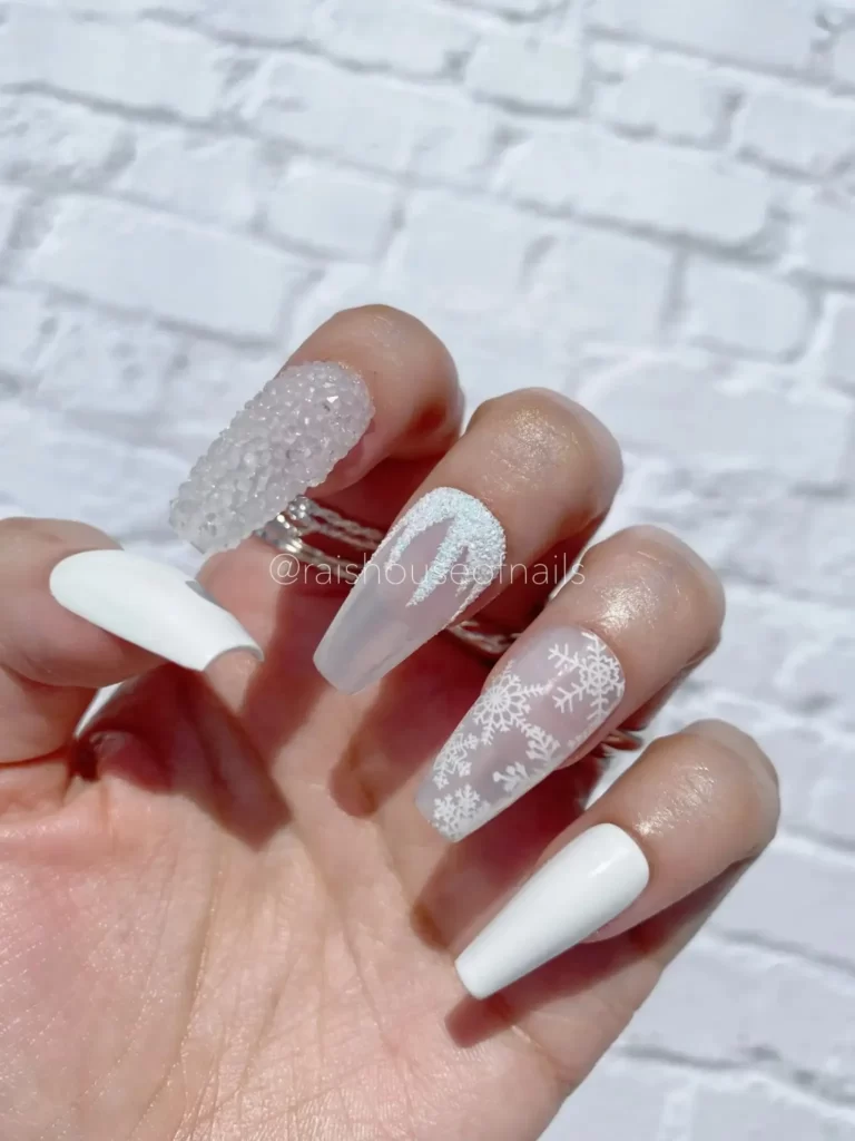 White Christmas Snowflake Nails