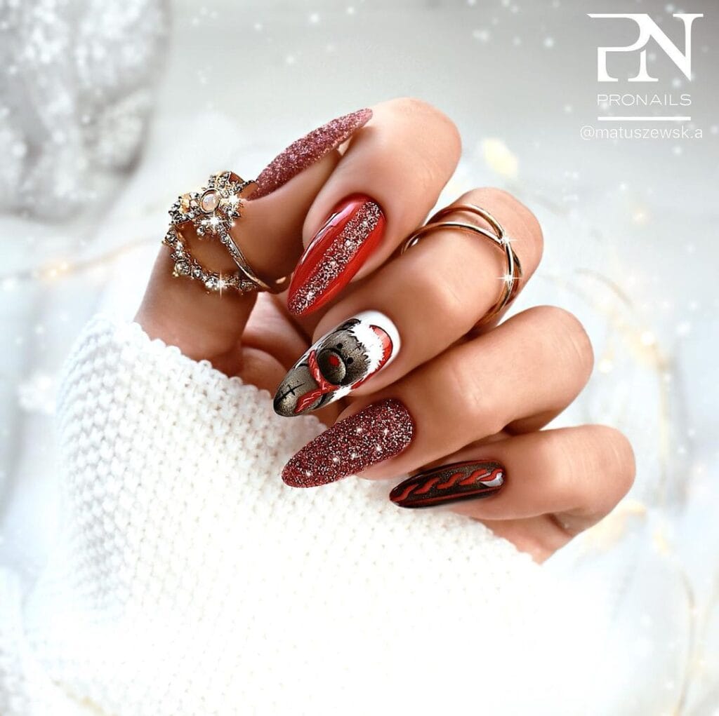 Christmas Red and White Nails