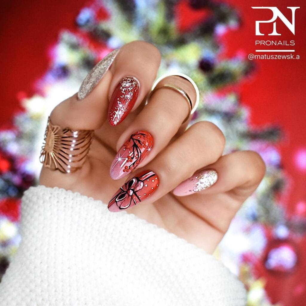 Bow Red Christmas Nails